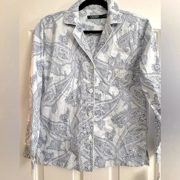 Ralph Lauren Paisley Button Down Cotton Collar Sleep Top XS NWT Preppy Classic - Picture 1 of 15